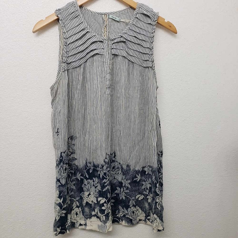 Kimchi Blue Blue Stripped Floral Boho Sleeveless Blouse Size M